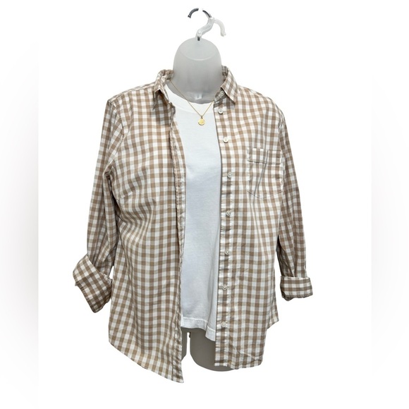 J. Crew Factory Brown and White Checkered Button Down Shirt - Picture 4 of 7